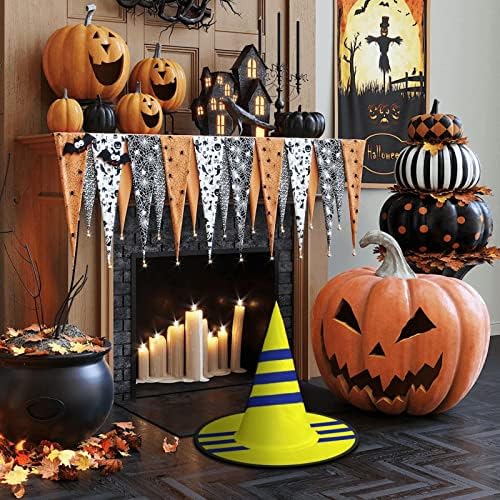 Yellow And Blue Stripes Witch Party Hat For Halloween