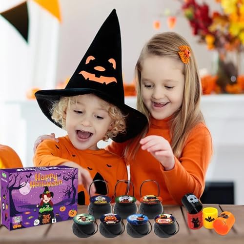 168 PCS Halloween Party Favors 24 Pack Prefilled Witch Cauldron Toys