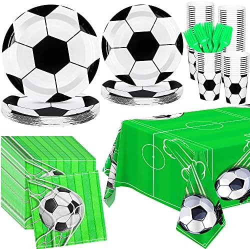 Durony 121-Piece Soccer Party Tableware Set