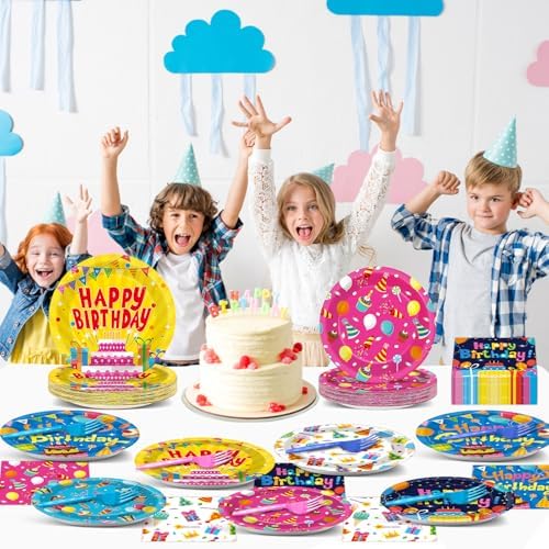96PCS Happy Birthday Plates Napkins Tableware Set