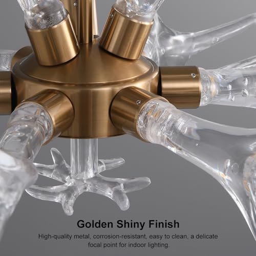 LOVEDIMA Resin Antler Chandelier 9 Light Gold