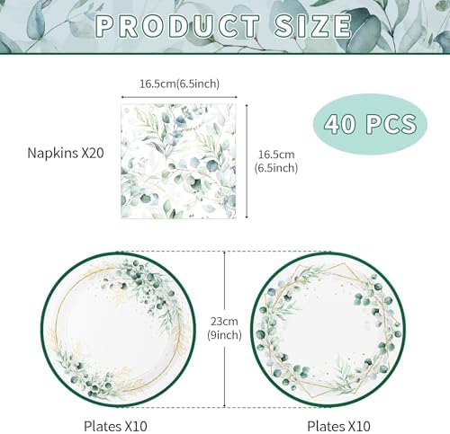 40 Pcs Sage Green Plates and Napkins Set