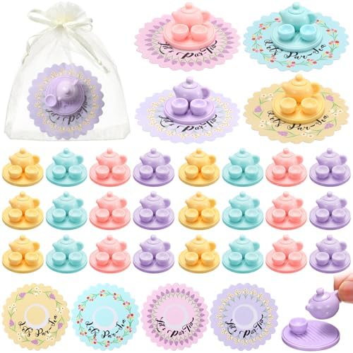 24 Piece Mini Tea Party Favors Set with Cards and Organza Bags