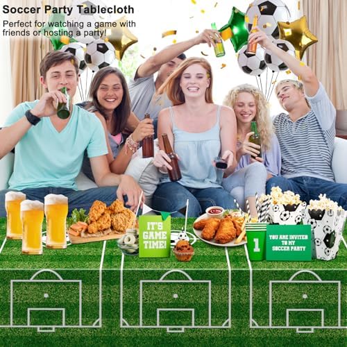 WNINK Soccer Party Tablecloth 4 Pack 54x108 Inch