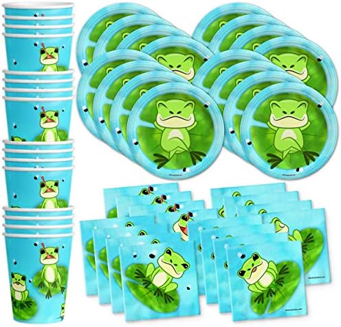 Frog Birthday Party Plates Napkins Cups Set for 16