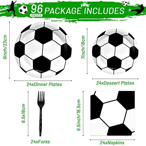 96Pcs Soccer Plates Napkins Tableware Set for 24 Guests