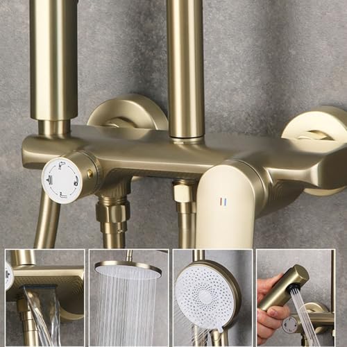 TATITZRO Rainfall Handheld Shower Head Set with 150cm Hose and Brushed Gold Finish