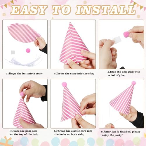 94 Piece Birthday Cone Hats with Banner and Blowouts