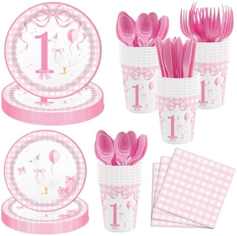 MEHOFOND 168pcs Silly Goose Birthday Plates Set for Girls