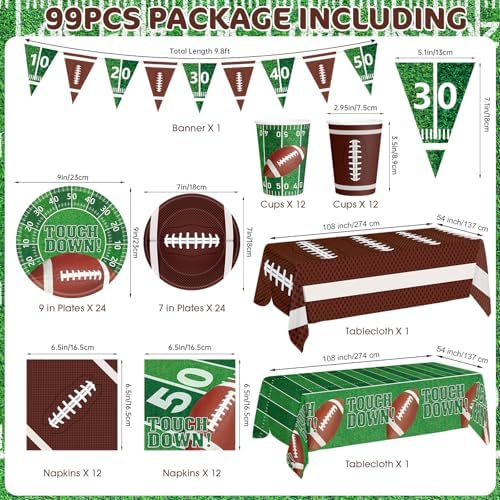 99 Pcs Football Party Supplies Set for 24 Guests