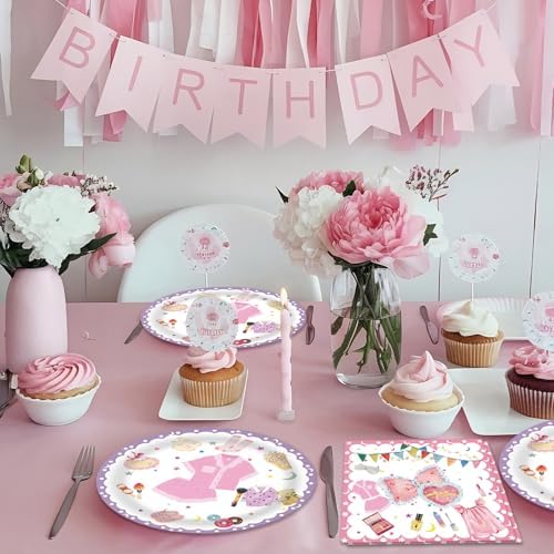 40Pcs Pink Pajama Decor Plates Napkins Set