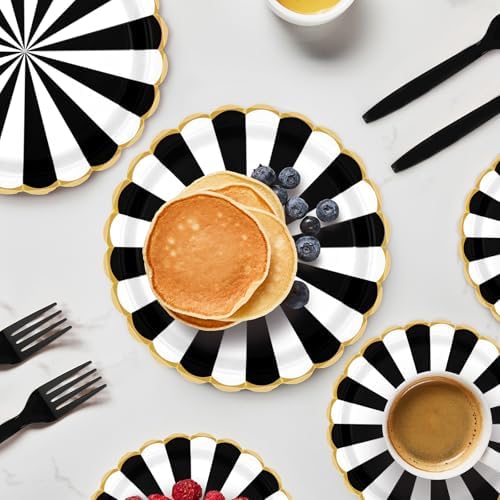 96PCS Black and White Party Plates Set for 24 Guests