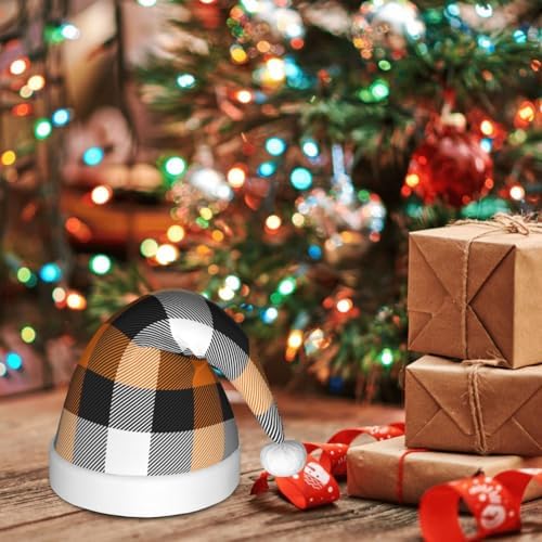 Salelf Orange Plaid Santa Hat for Kids