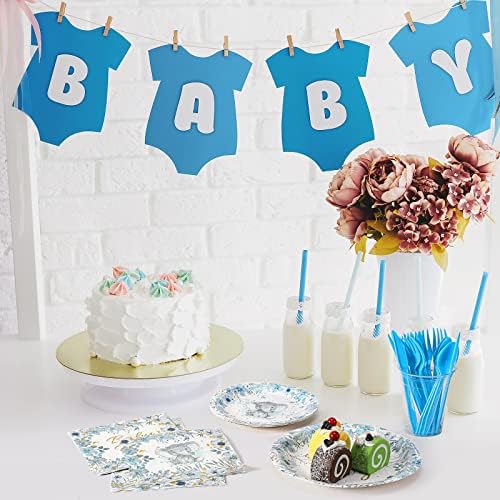 Bokon 300 Pcs Elephant Baby Shower Plates Set