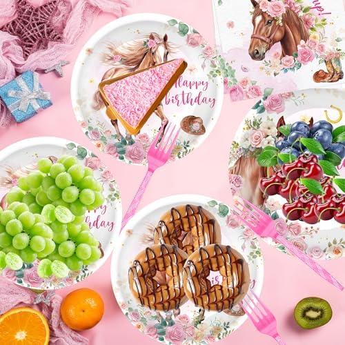 96 Pcs Horse Birthday Party Tableware Set for Girls
