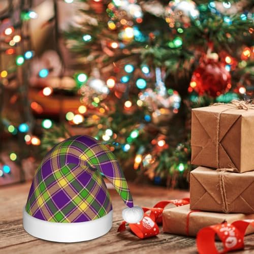 Mardi Gras Plaid Santa Hat for Kids Christmas Party Headwear