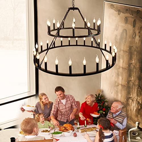 Wagon Wheel Chandelier 2 Tier 36 Light 48 Inch Black Farmhouse Industrial