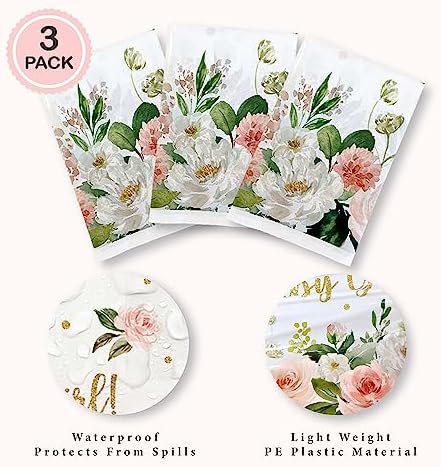 Baby Shower Tablecloth 3pc Set Rose Pink Floral Design