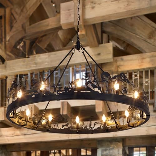 Wellmet 48 Inch Black Forest Wagon Wheel Chandelier