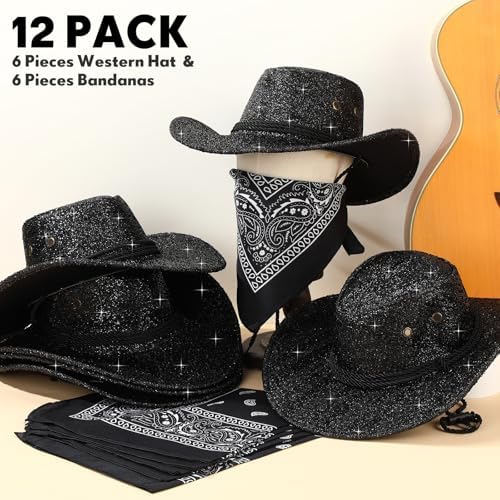 Zhanmai 12 Pcs Cowboy Hat and Bandana Set