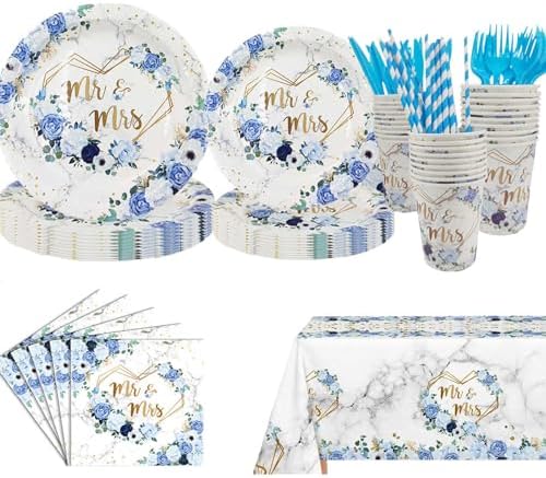 MEHOFOND 169 Piece Blue Wedding Tableware Set for 24 Guests