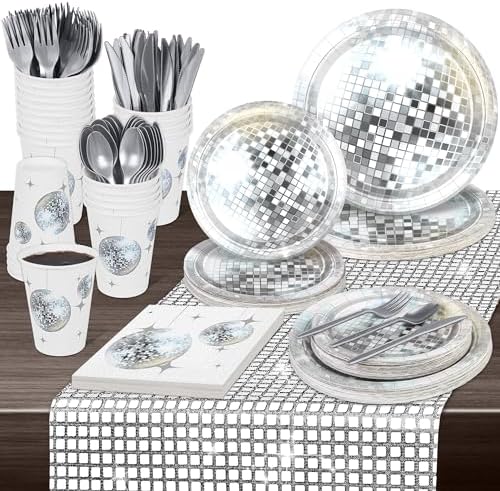 Durony 176-Piece 70s 80s Disco Tableware Set