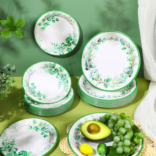 Mumufy 100 Pack Sage Green Paper Plates for Parties