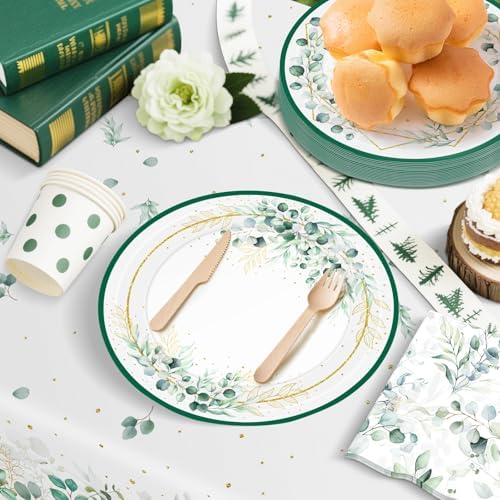 40 Pcs Sage Green Plates and Napkins Set