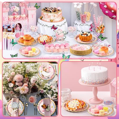 50 Pcs Gold Edge Princess Party Plates For Girls Birthday Celebration