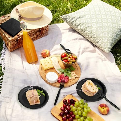 96 Pcs Black Paper Plates and Napkins for Parties