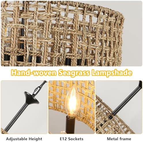 LynPon 177 Inch Black Rattan Chandelier with 6 Lights