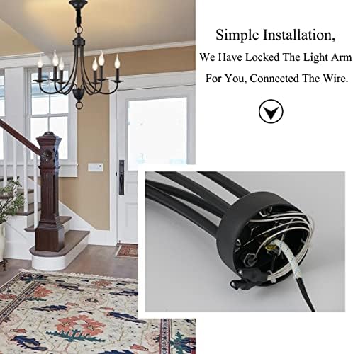 6 Light Black Farmhouse Chandelier with Adjustable Chain