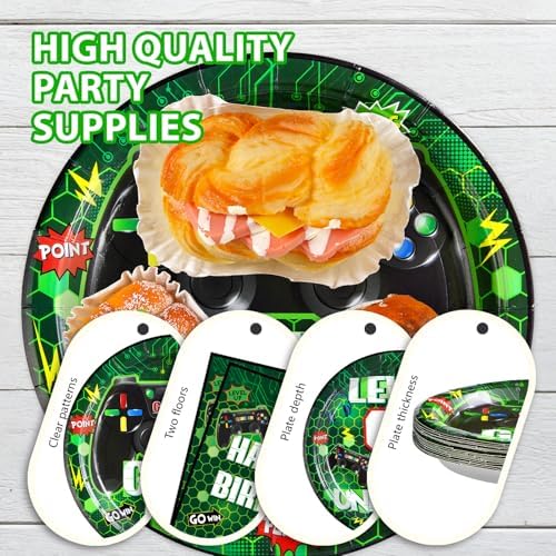 Grencian 96 Pcs Video Game Party Plates Napkins Forks Set