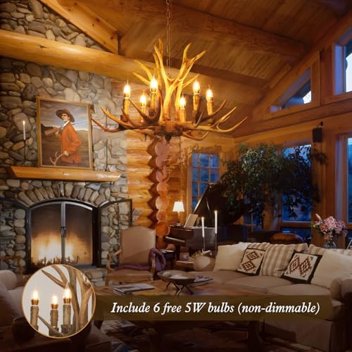 CASENKE 6 Light Deer Horn Pendant Chandelier