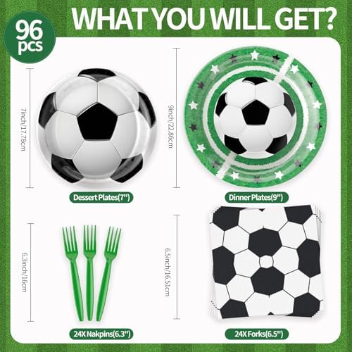 96Pcs Soccer Plates Napkins Forks Birthday Party Supplies