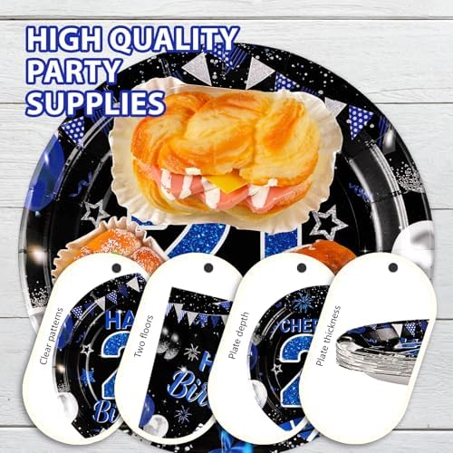 96Pcs Blue Black 21st Birthday Plates Napkins Set for 24 Guests