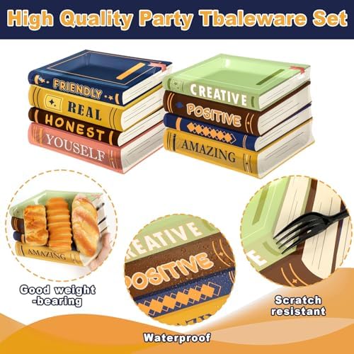 50PCS Book Themed Disposable Plates for Party and Birthday