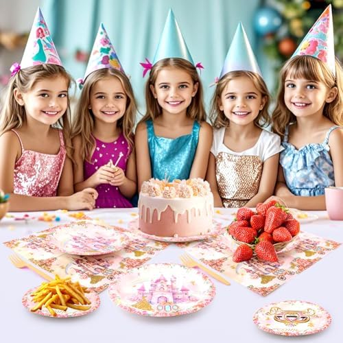 Princess Castle Party Tableware Set 96Pcs for 24 Guests