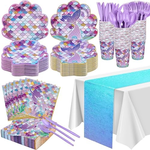 Aodaer Mermaid Party Tableware Set for 50 Guests