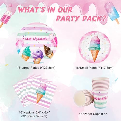 WERNNSAI Ice Cream Party Supplies Set 64 Pcs