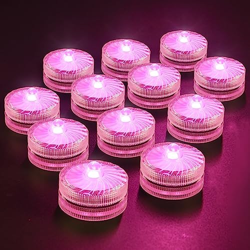 HL 12pcs Battery Powered Submersible LED Lights Pink