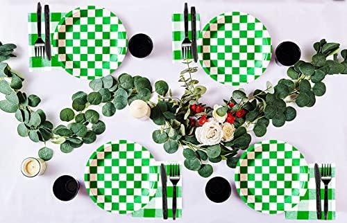 40 Pcs Green White Checkered Race Car Plates