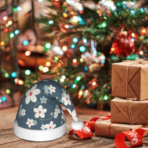 Blue Flower Santa Hat for Kids Christmas Party Headwear