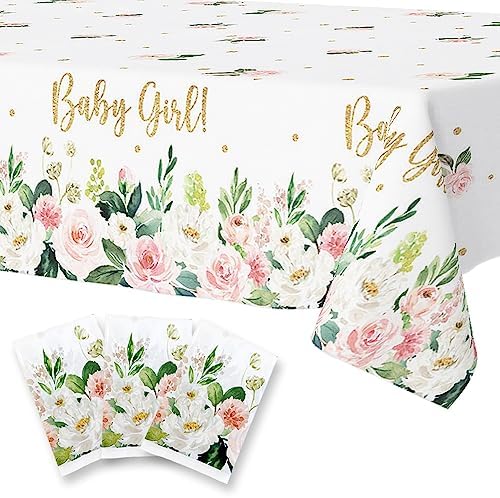 Baby Shower Tablecloth 3pc Set Rose Pink Floral Design