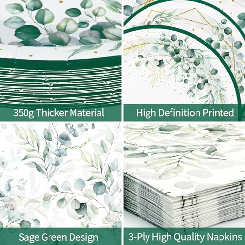 40 Pcs Sage Green Plates and Napkins Set