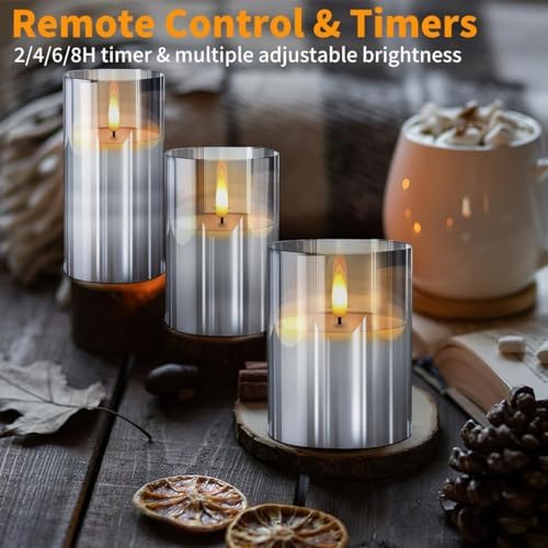 Nestling Gray Glass Flameless Candles Set of 3