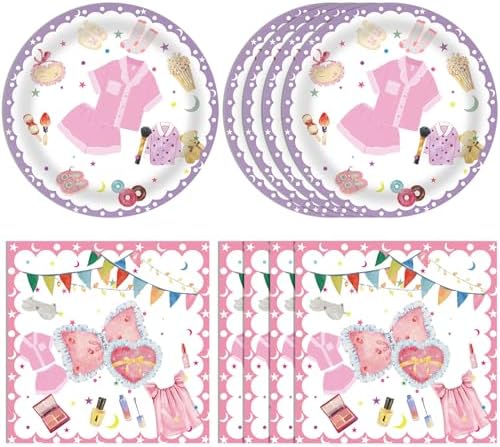 40Pcs Pink Pajama Decor Plates Napkins Set