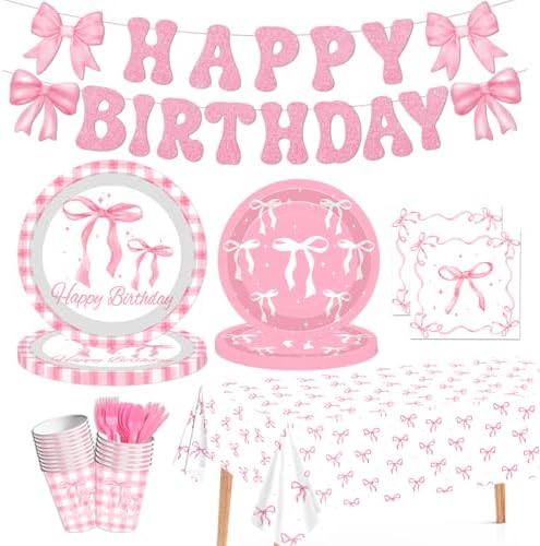 142pcs Pink Bow Party Set for 20 Guests