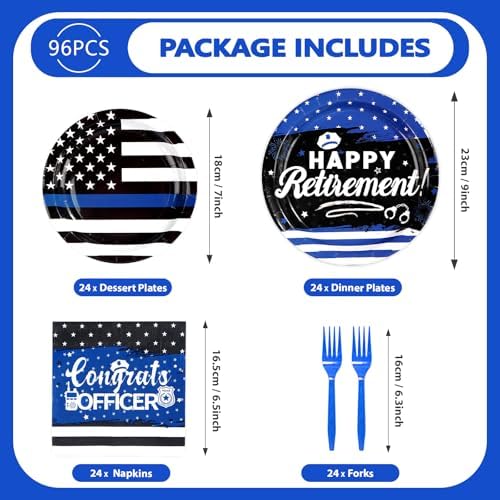 Grencian 96Pcs Police Retirement Party Plates and Napkins Set