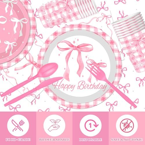 142pcs Pink Bow Party Set for 20 Guests